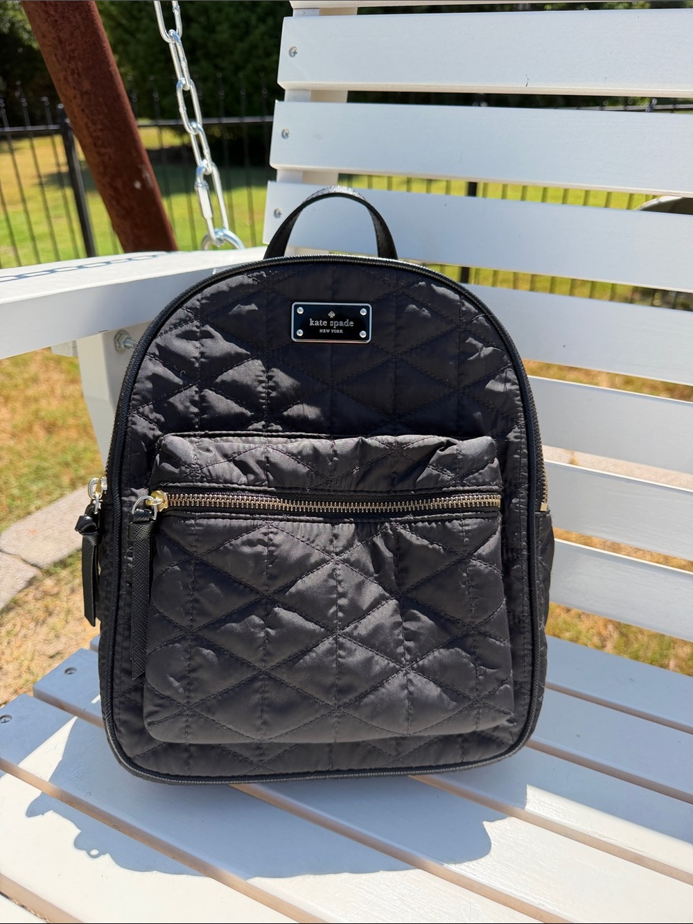 kate spade New York  Quilted Black Mini Backpack with Front Zip Pockets